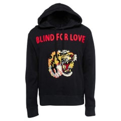 Gucci Black Cotton Knit Blind for Love Tiger Patch Hoodie L