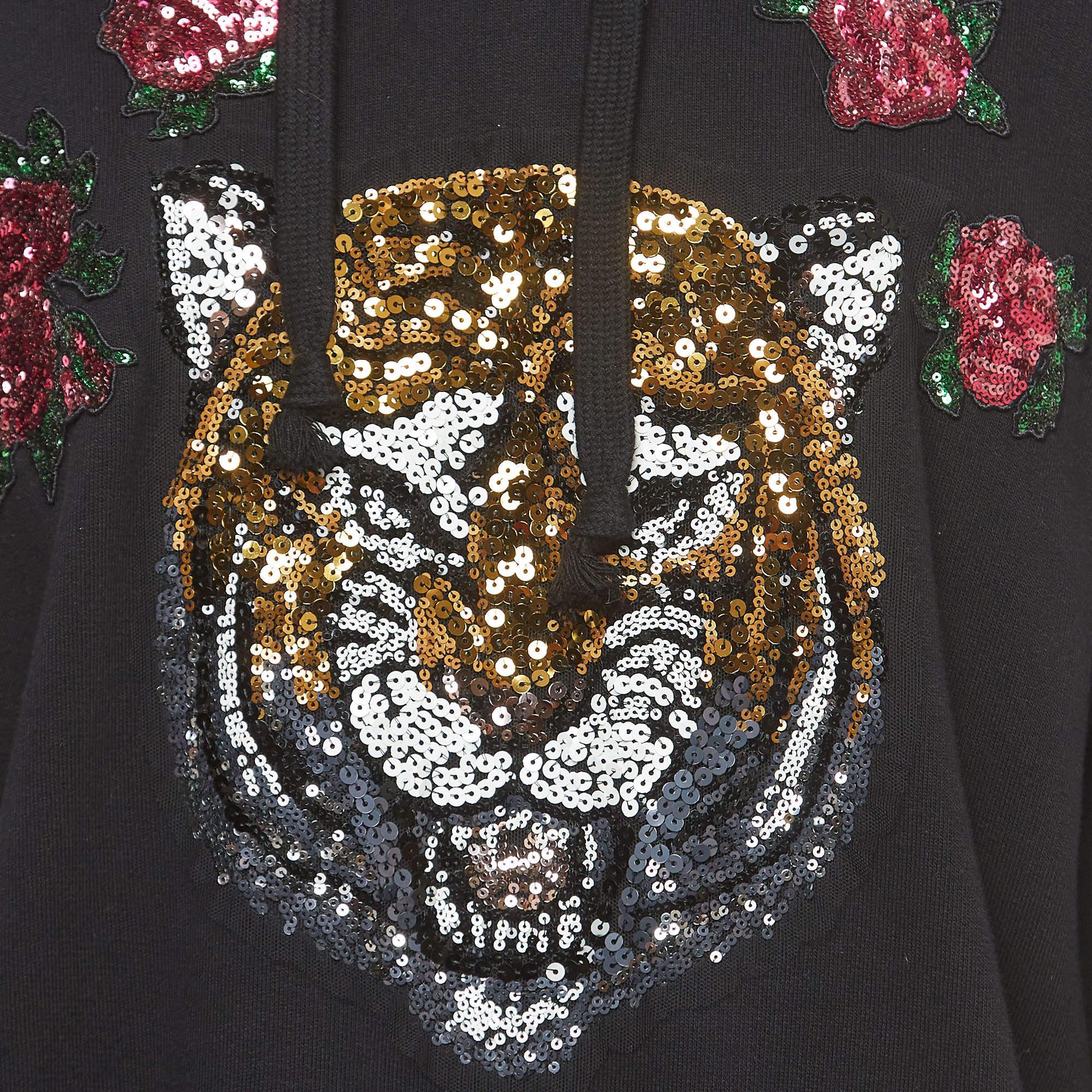 Gucci Black Cotton Knit Embroidered Hooded Sweatshirt M In Good Condition For Sale In Dubai, Al Qouz 2