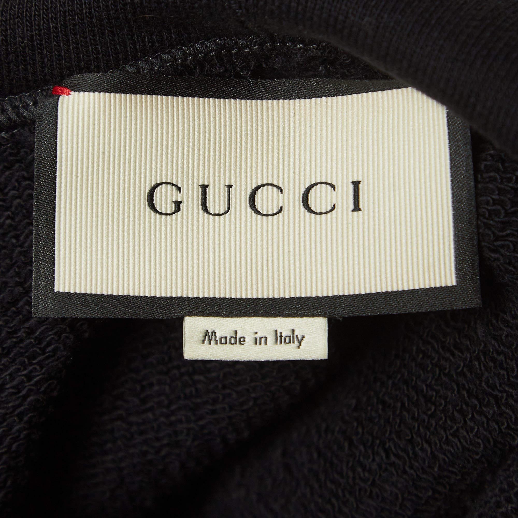 Women's Gucci Black Cotton Knit Embroidered Hooded Sweatshirt M For Sale