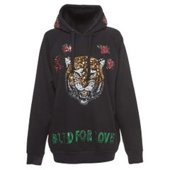 Gucci Schwarzes Baumwollstrick-Sweatshirt mit gestickter Hood's M