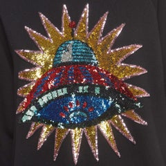 Gucci Black Cotton Knit UFO Embroidered Sweater S