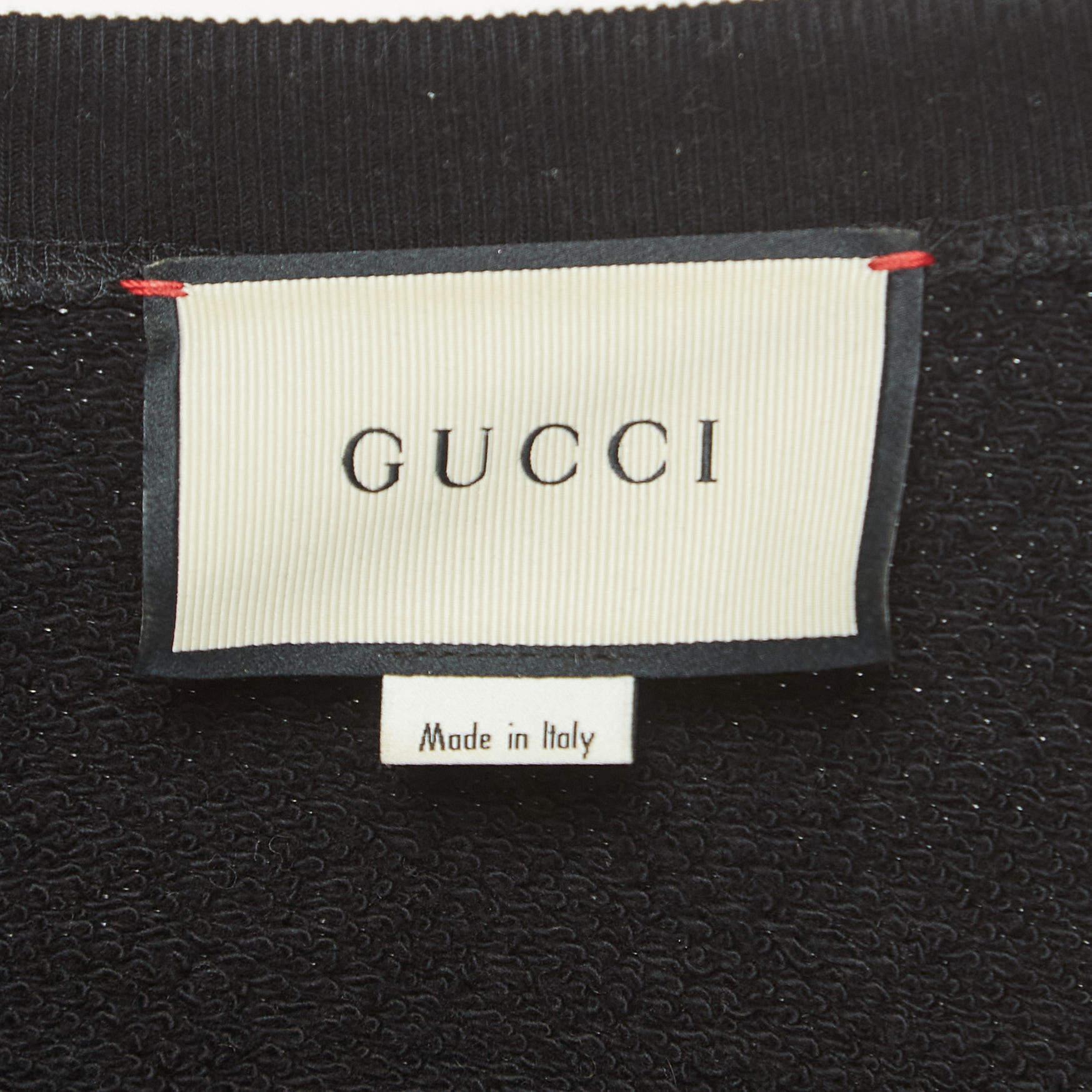 Gucci Black Cotton Knit UFO Embroidered Sweater S In Good Condition For Sale In Dubai, Al Qouz 2