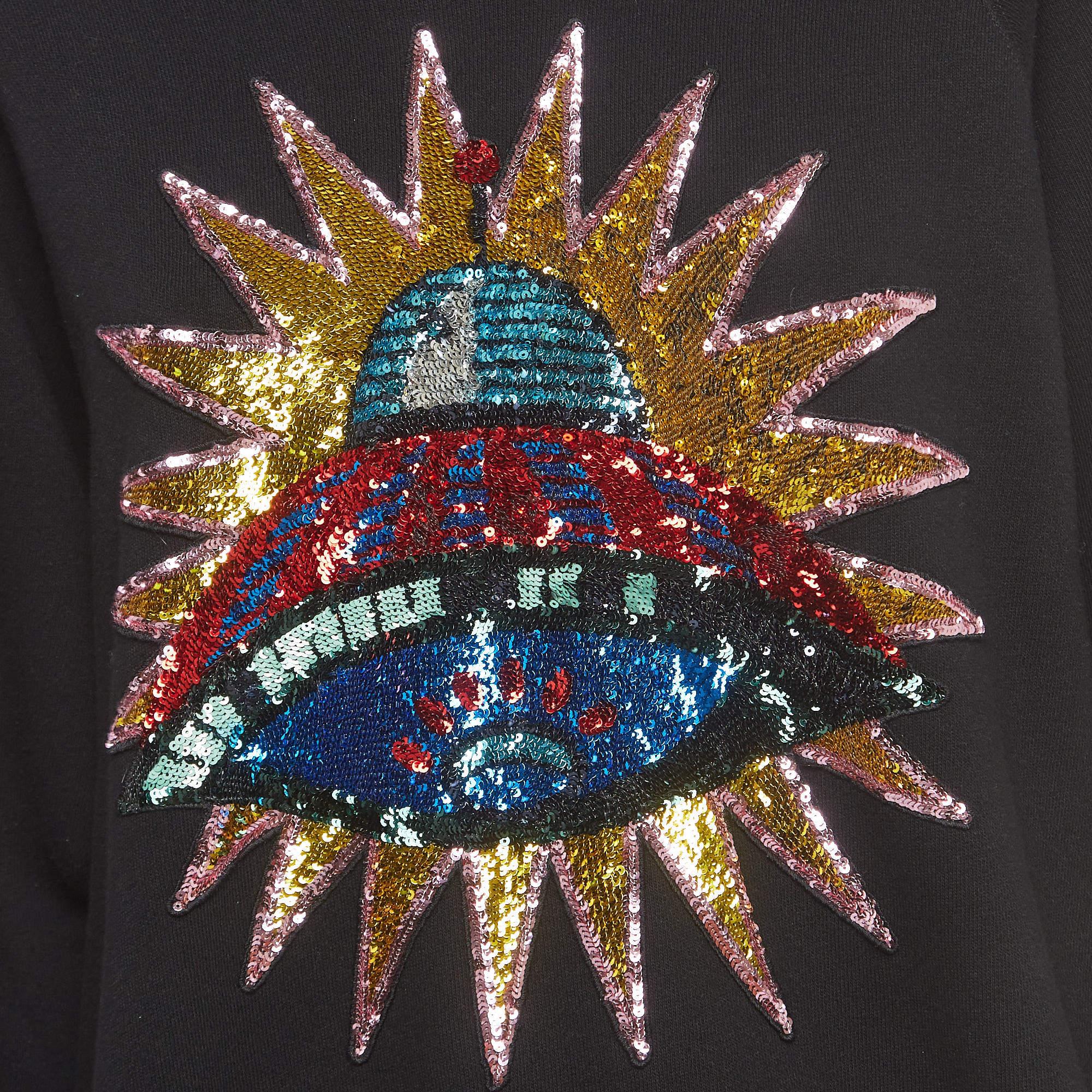 Gucci Schwarzer UFO-Pullover aus Baumwollstrick mit Stickereien S Damen im Angebot