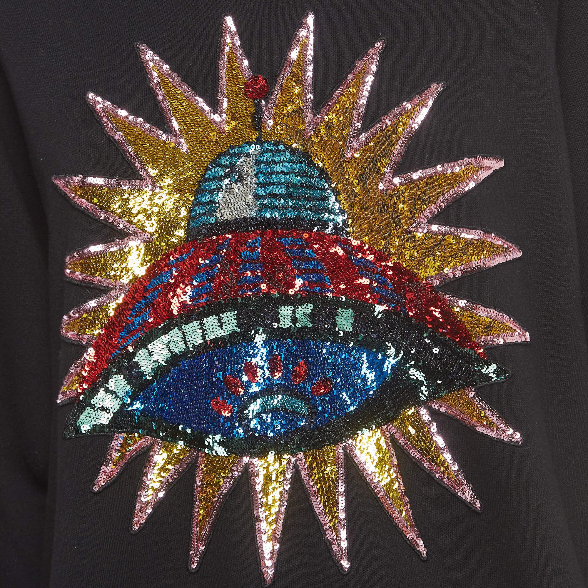 Women's Gucci Black Cotton Knit UFO Embroidered Sweater S