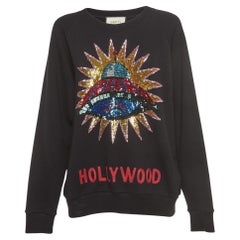 Used Gucci Black Cotton Knit UFO Embroidered Sweater S