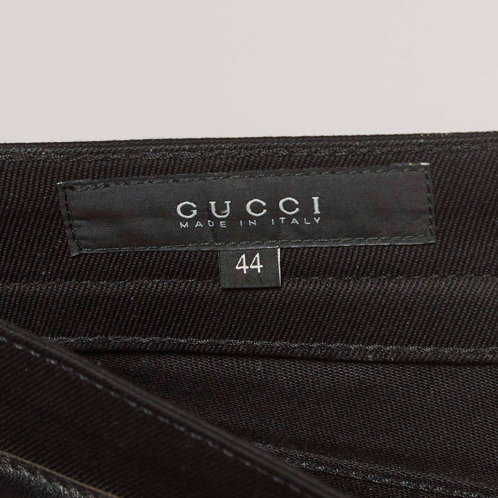 Gucci Pantalon en coton garni de cuir noir XS Excellent état - En vente à Dubai, Al Qouz 2