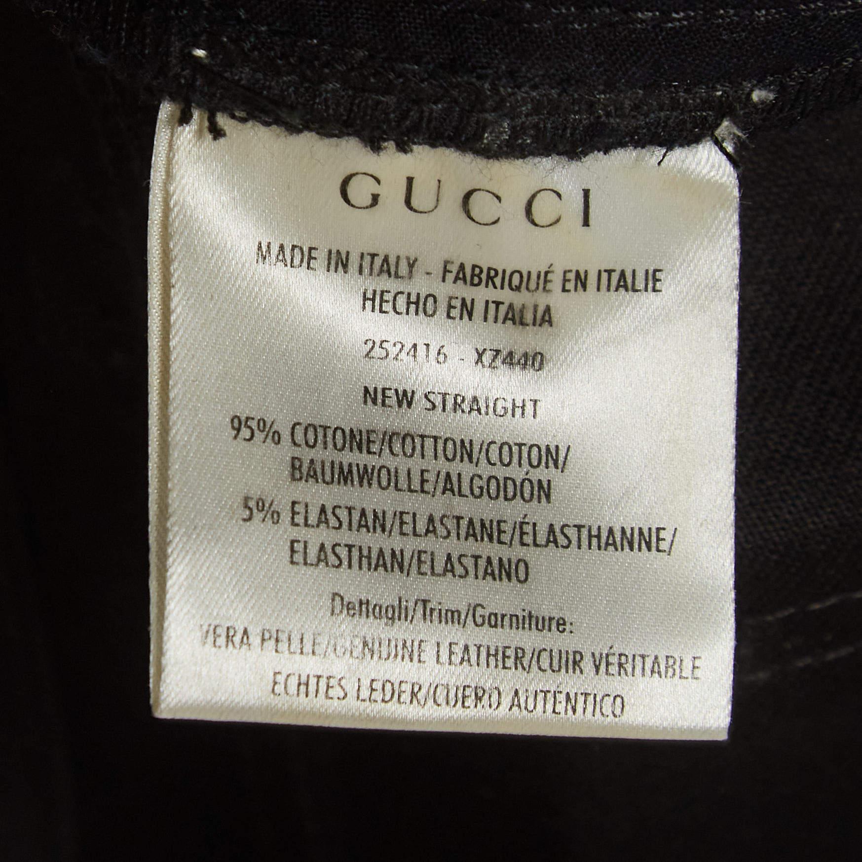 Gucci Pantalon en coton garni de cuir noir XS Pour hommes en vente