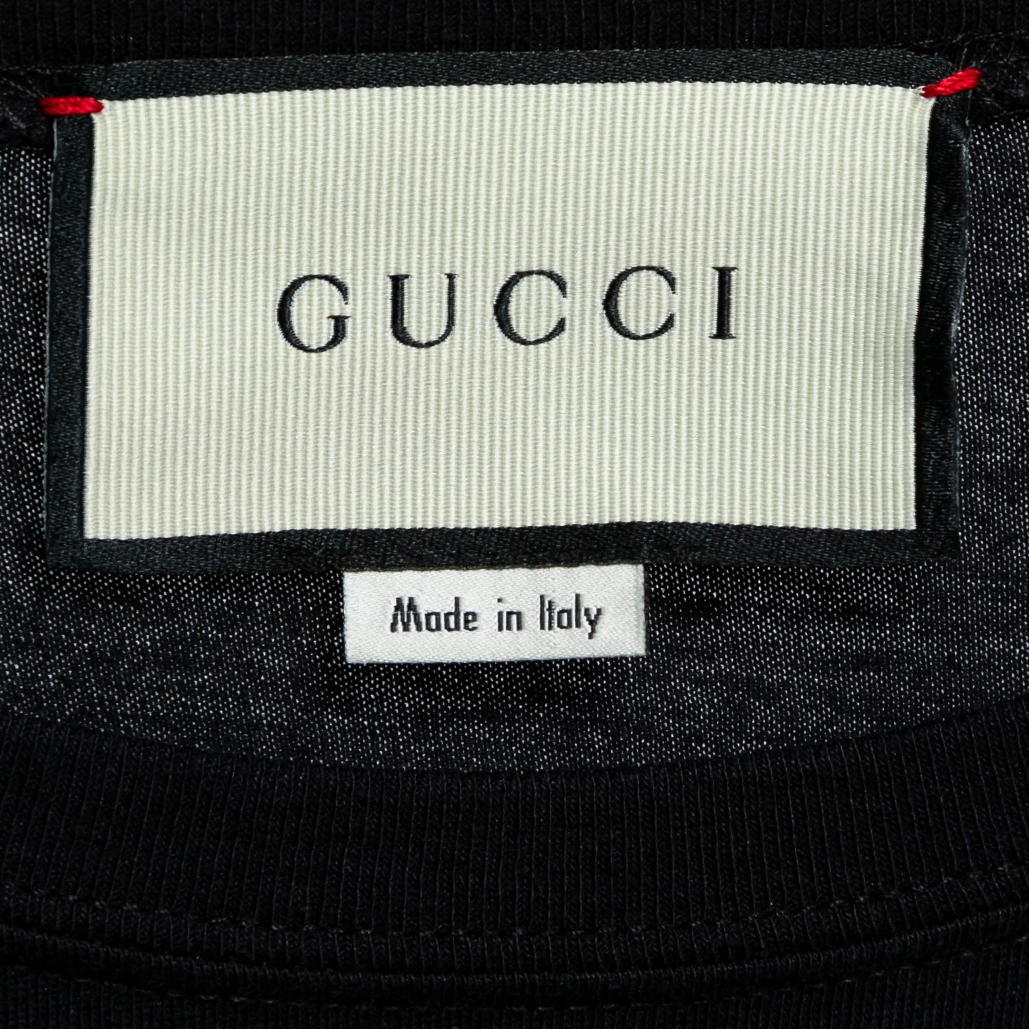 Gucci Black Cotton Logo Print Embellished T-Shirt S 1