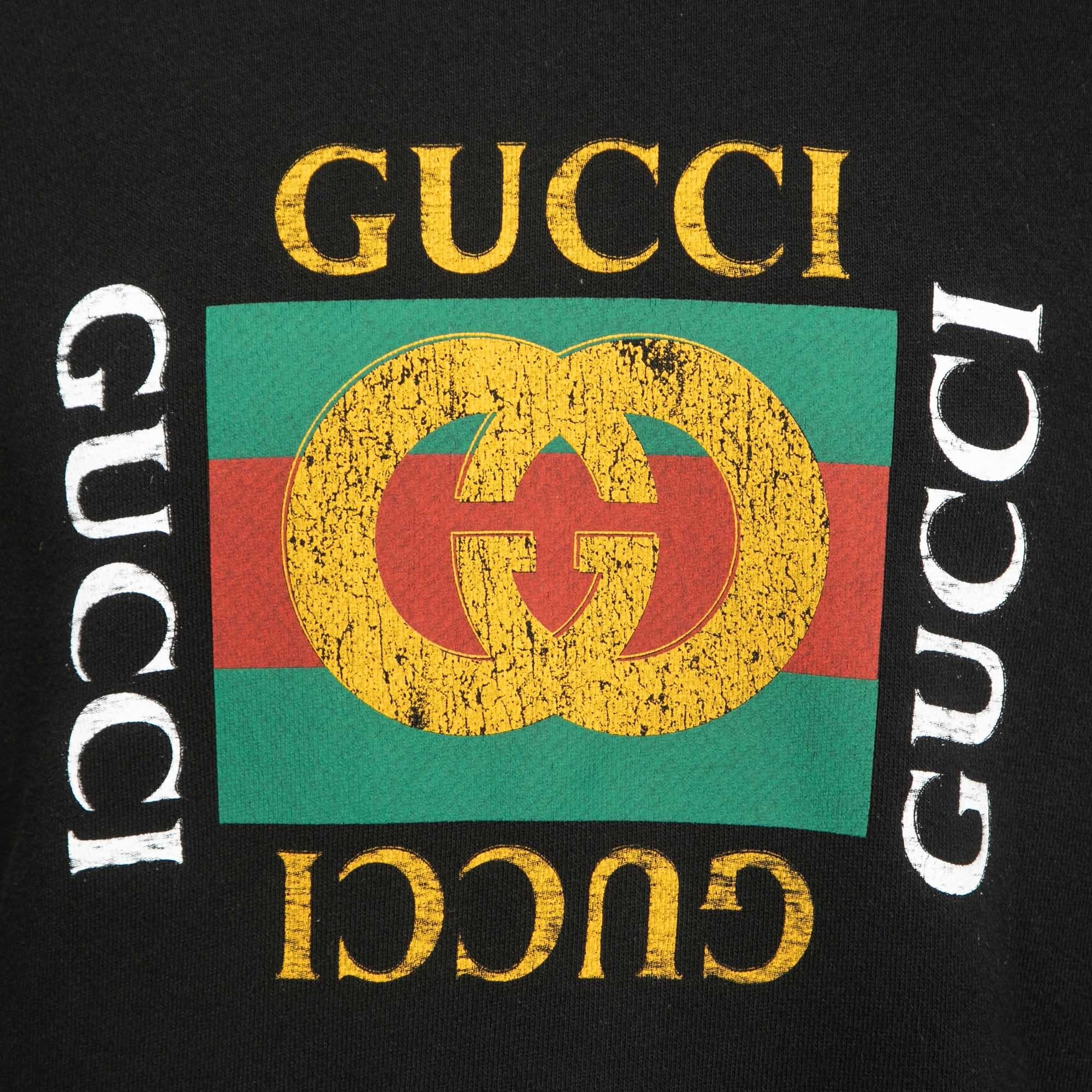 Men's Gucci Black Cotton Logo Print Sweatshirt S