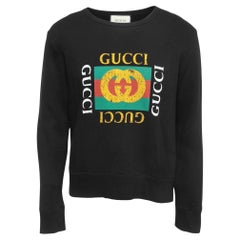 Gucci Black Cotton Logo Print Sweatshirt S