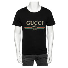 Gucci Black Cotton Logo Printed Crew Neck T-Shirt XS