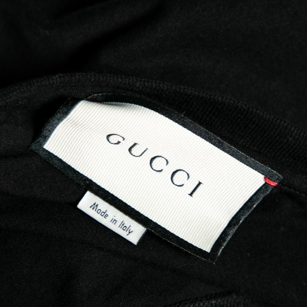 Gucci Black Cotton Logo Printed Crewneck T-Shirt S In Good Condition In Dubai, Al Qouz 2