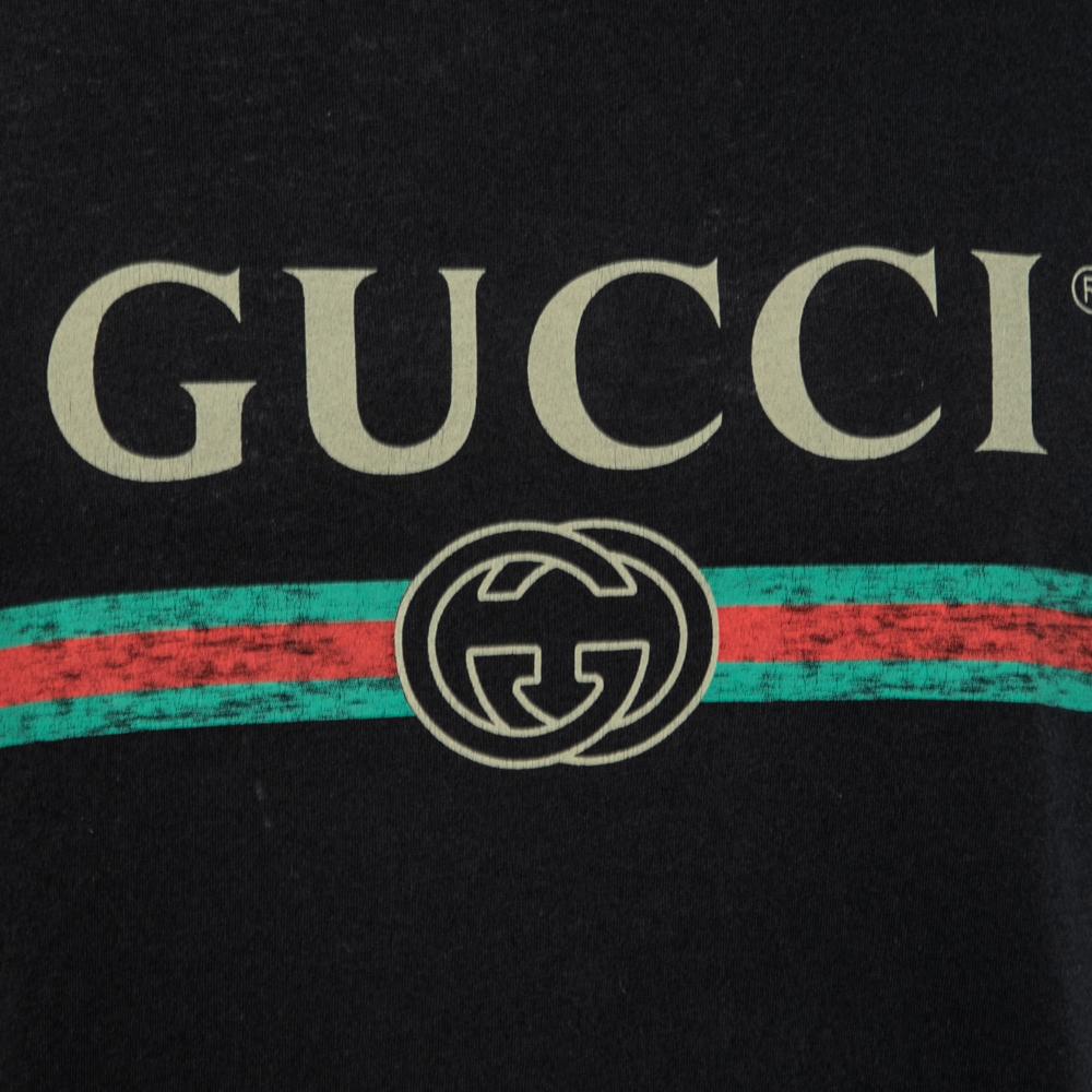 Men's Gucci Black Cotton Logo Printed Crewneck T-Shirt S