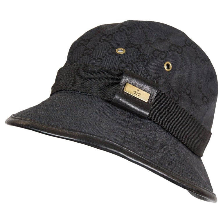 Gucci Black Cotton Monogram Bucket Hat For Sale at 1stdibs