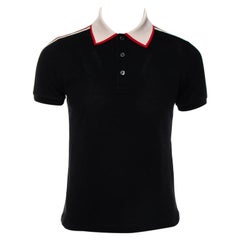 Gucci Black Cotton Pique Contrast Collar Web Trim Detail Polo Shirt S