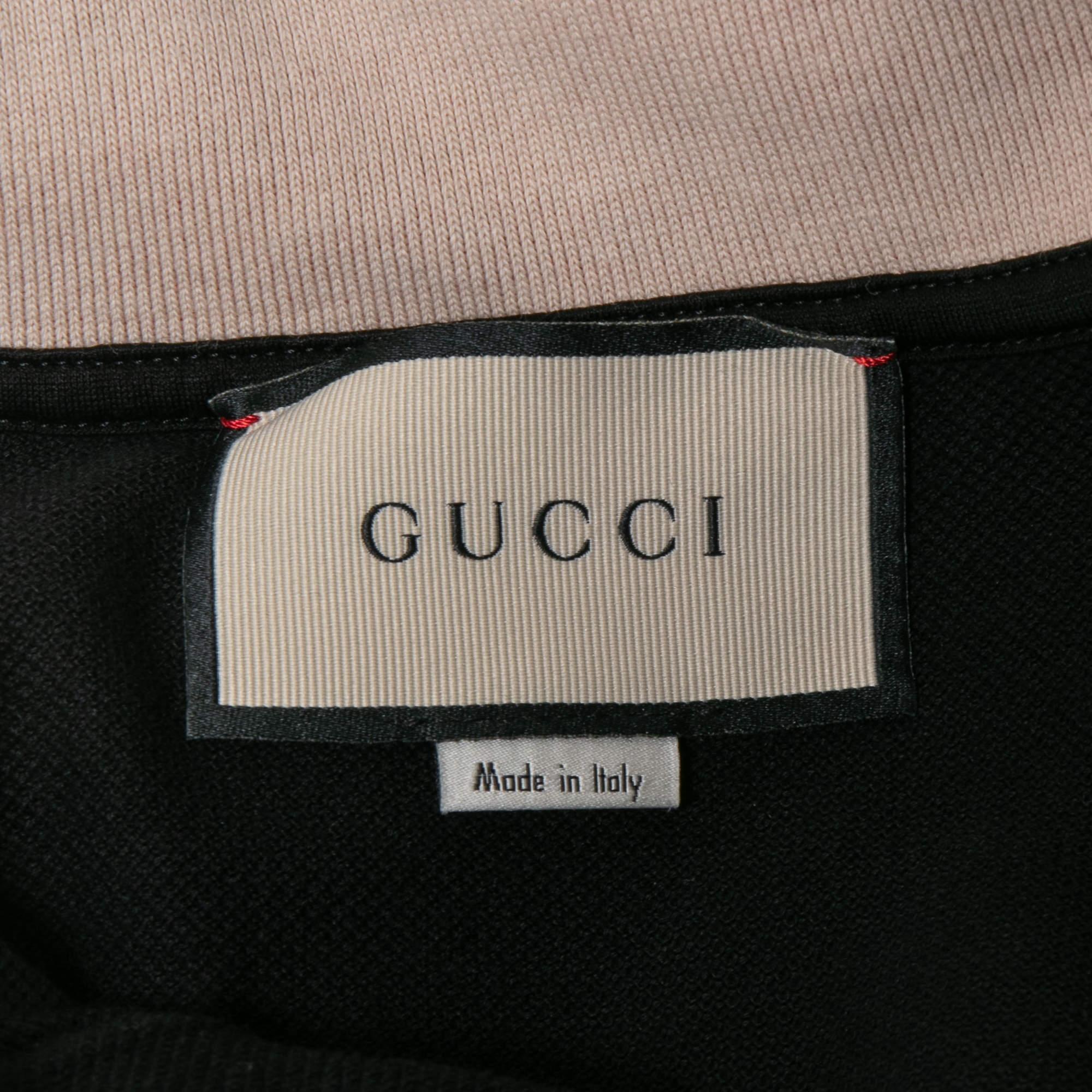 Gucci Black Cotton Pique Logo Stripe Detailed Polo T-Shirt M In Good Condition In Dubai, Al Qouz 2