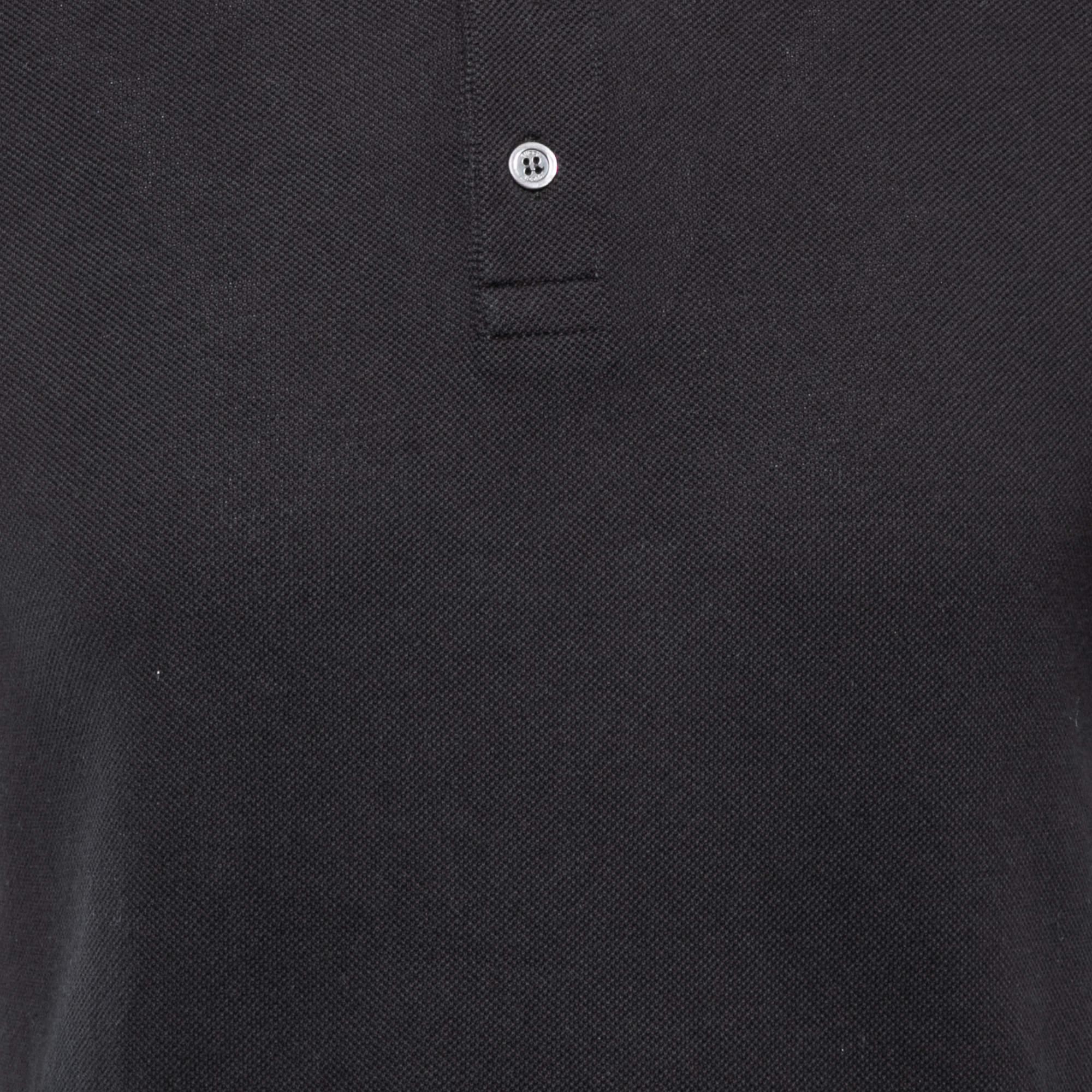 Men's Gucci Black Cotton Pique Logo Stripe Detailed Polo T-Shirt M