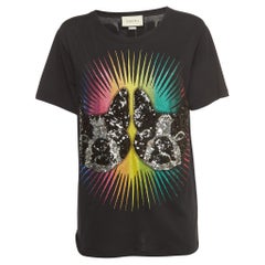 Gucci Black Cotton Sequined Dog Print T-Shirt XS