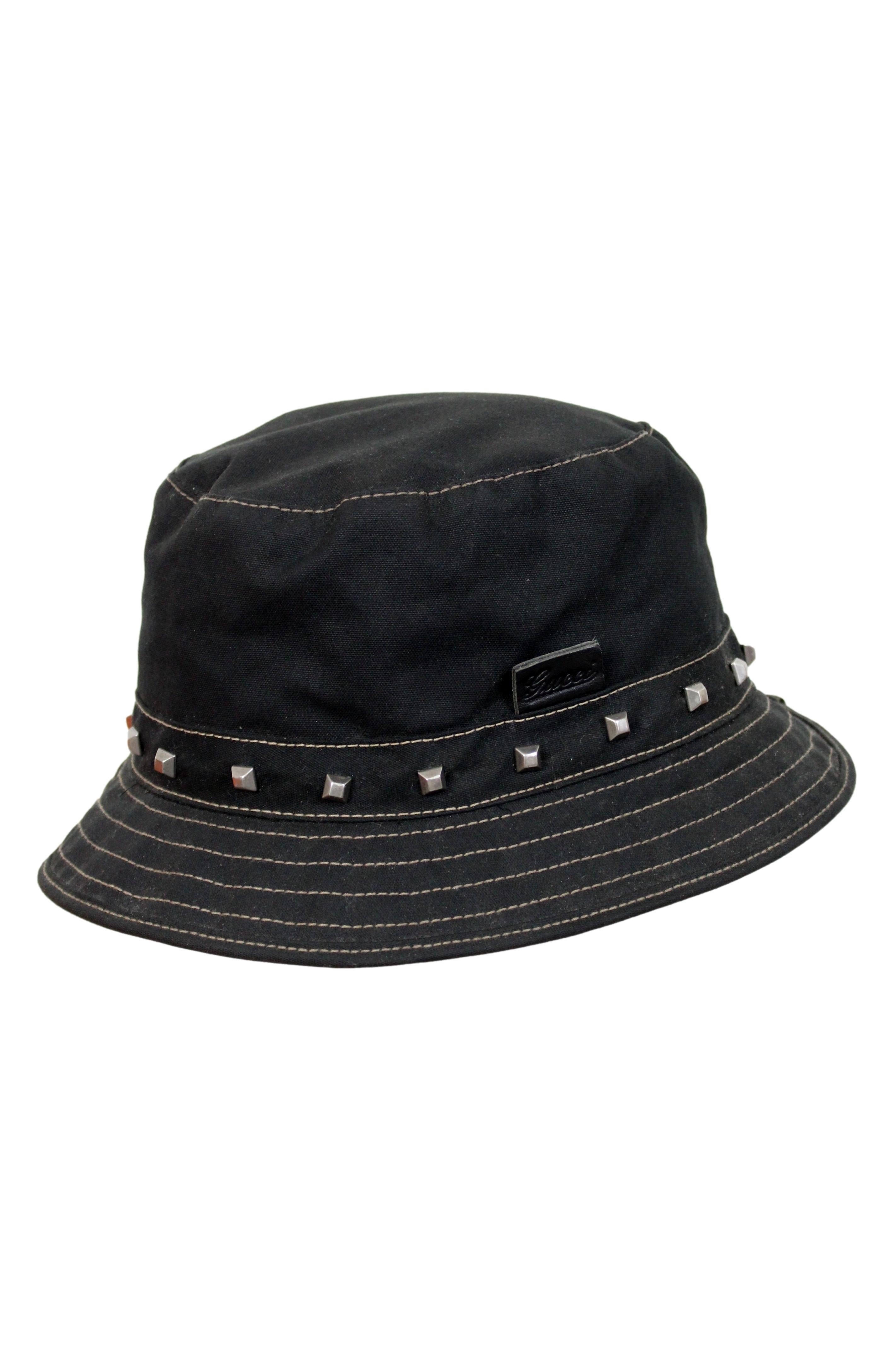 Gucci Black Cotton Stud Fedora Hat In Excellent Condition In Brindisi, Bt