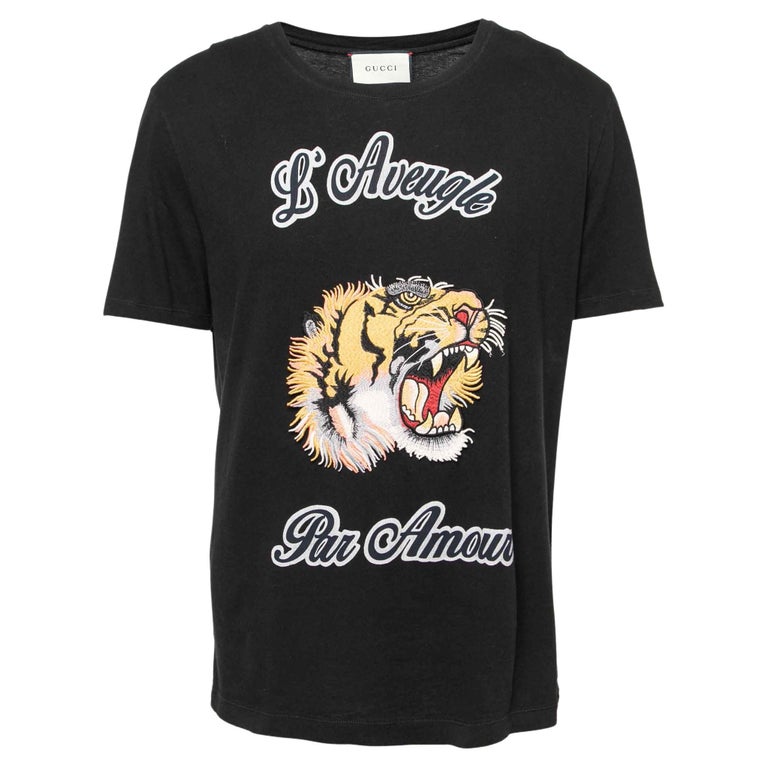Gucci Black Cotton Tiger Embroidered Cotton T-Shirt L at 1stDibs