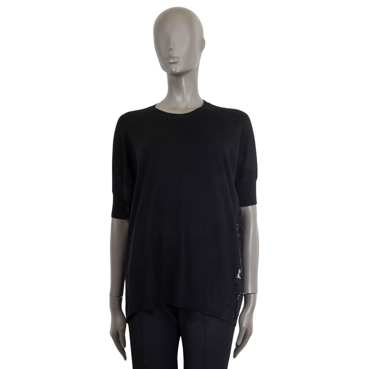 Black VALENTINO black cotton viscose KNIT & LACE Short Sleeve Shirt 44 L For Sale
