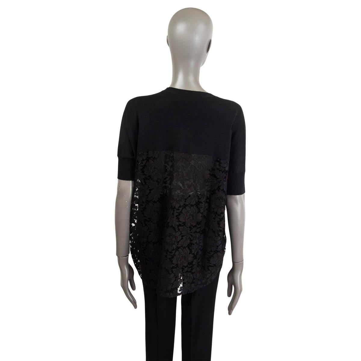 Women's VALENTINO black cotton viscose KNIT & LACE Short Sleeve Shirt 44 L For Sale