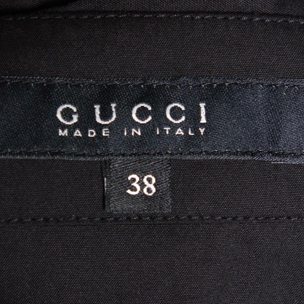 Gucci Black Cotton Waist Tie Detail Knee Length Skirt S For Sale 1