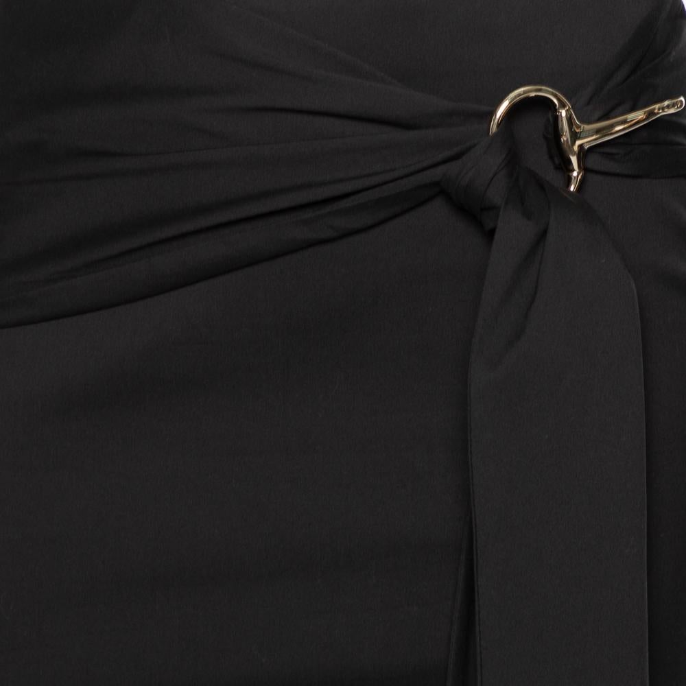 Gucci Black Cotton Waist Tie Detail Knee Length Skirt S For Sale 2