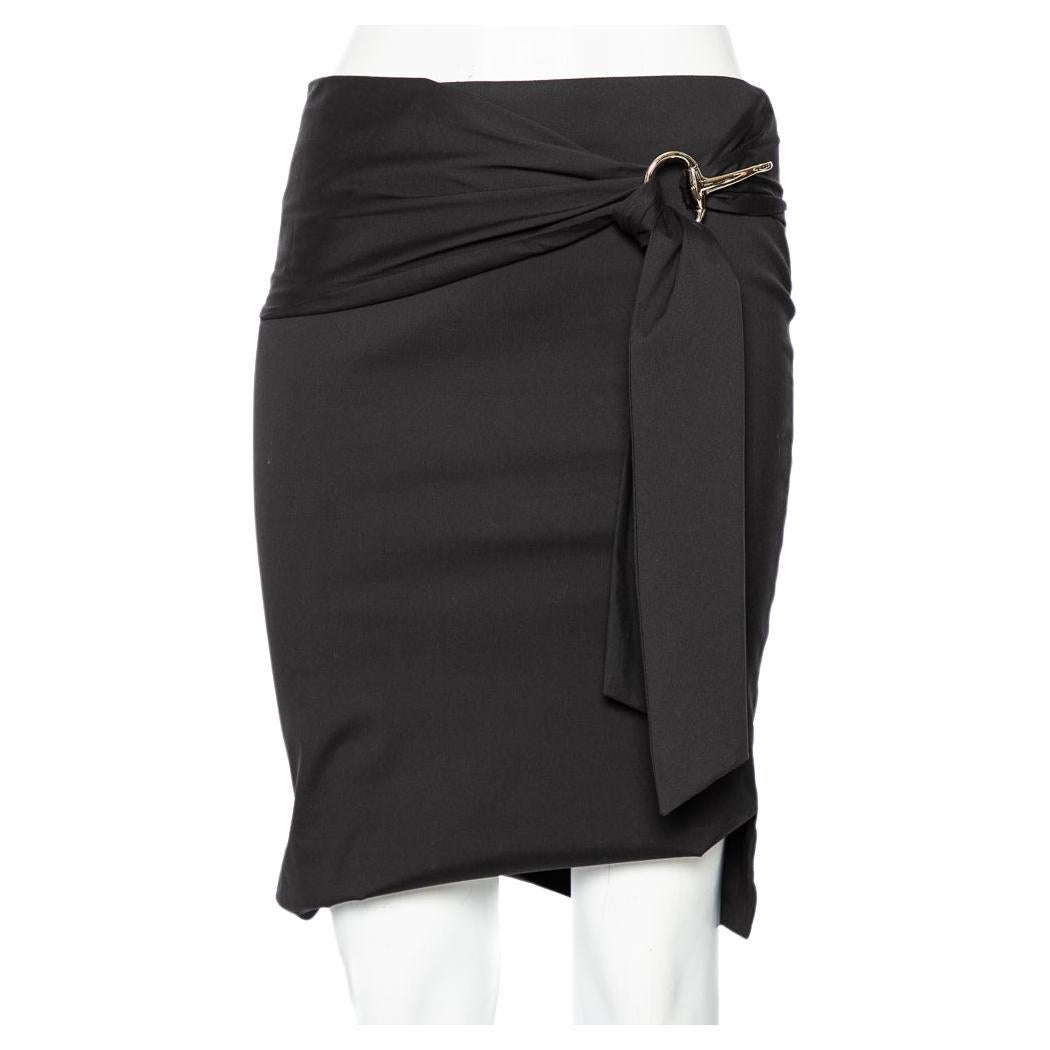 Gucci Black Cotton Waist Tie Detail Knee Length Skirt S For Sale