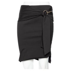 Gucci Black Cotton Waist Tie Detail Knee Length Skirt S