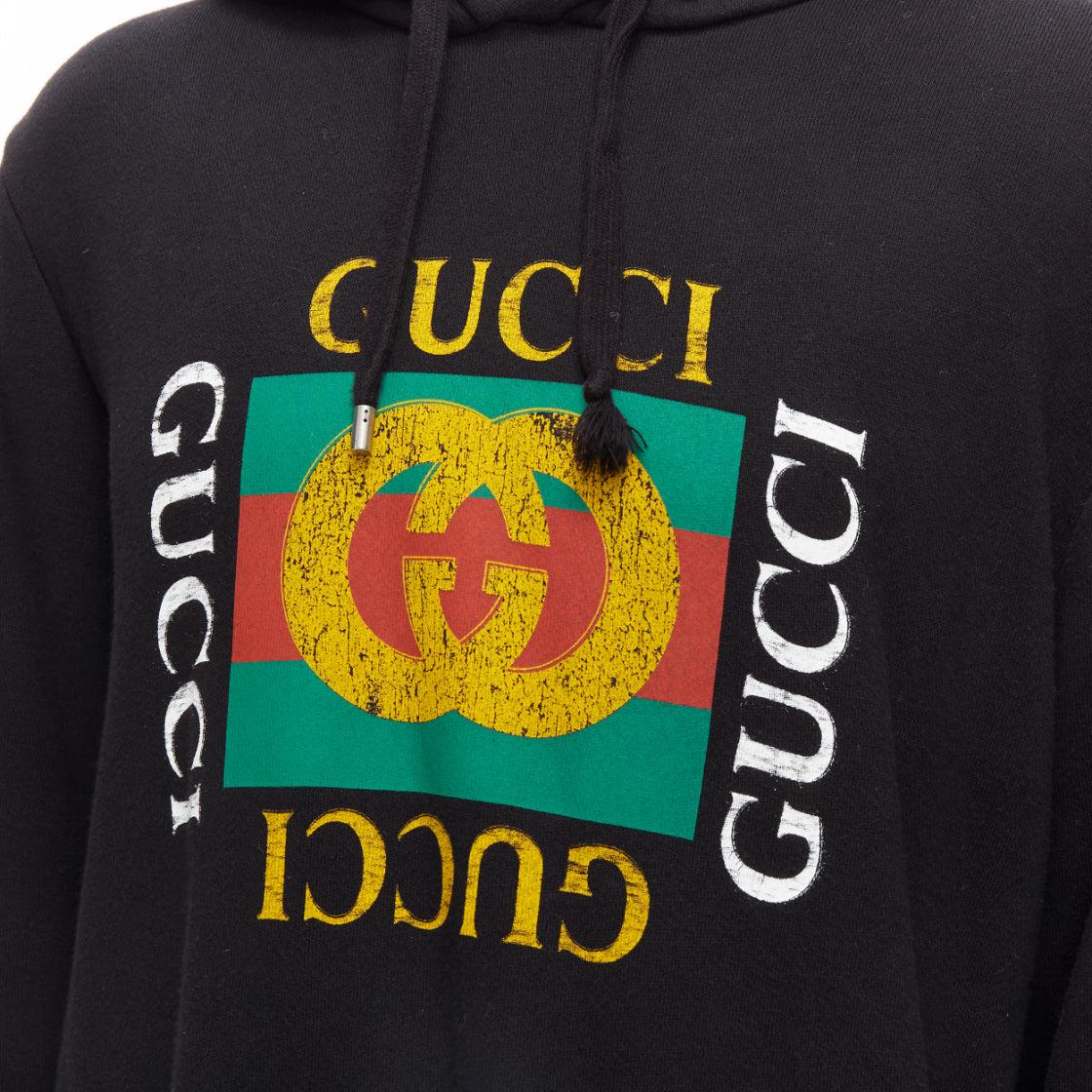 GUCCI black cotton yellow vintage box logo drop shoulder hoodie L
Reference: YIKK/A00022
Brand: Gucci
Designer: Alessandro Michele
Material: Cotton
Color: Black, Yellow
Pattern: Logomania
Closure: Pullover
Made in: Italy

CONDITION:
Condition: