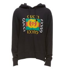 GUCCI black cotton yellow vintage box logo drop shoulder hoodie L