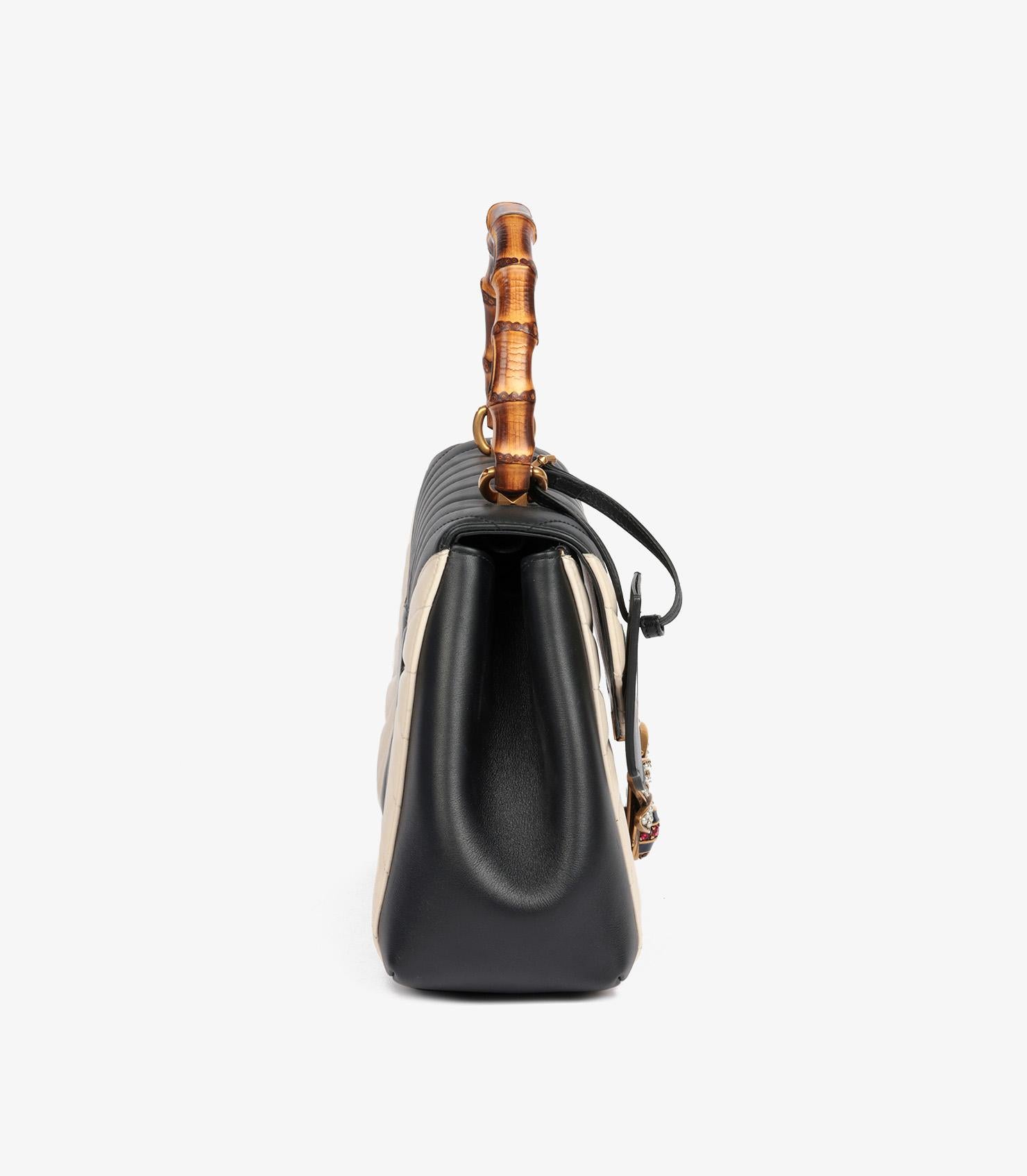 Gucci Black & Cream Calfskin Leather Queen Margaret Bamboo Top Handle Bag In Excellent Condition For Sale In Bishop's Stortford, Hertfordshire