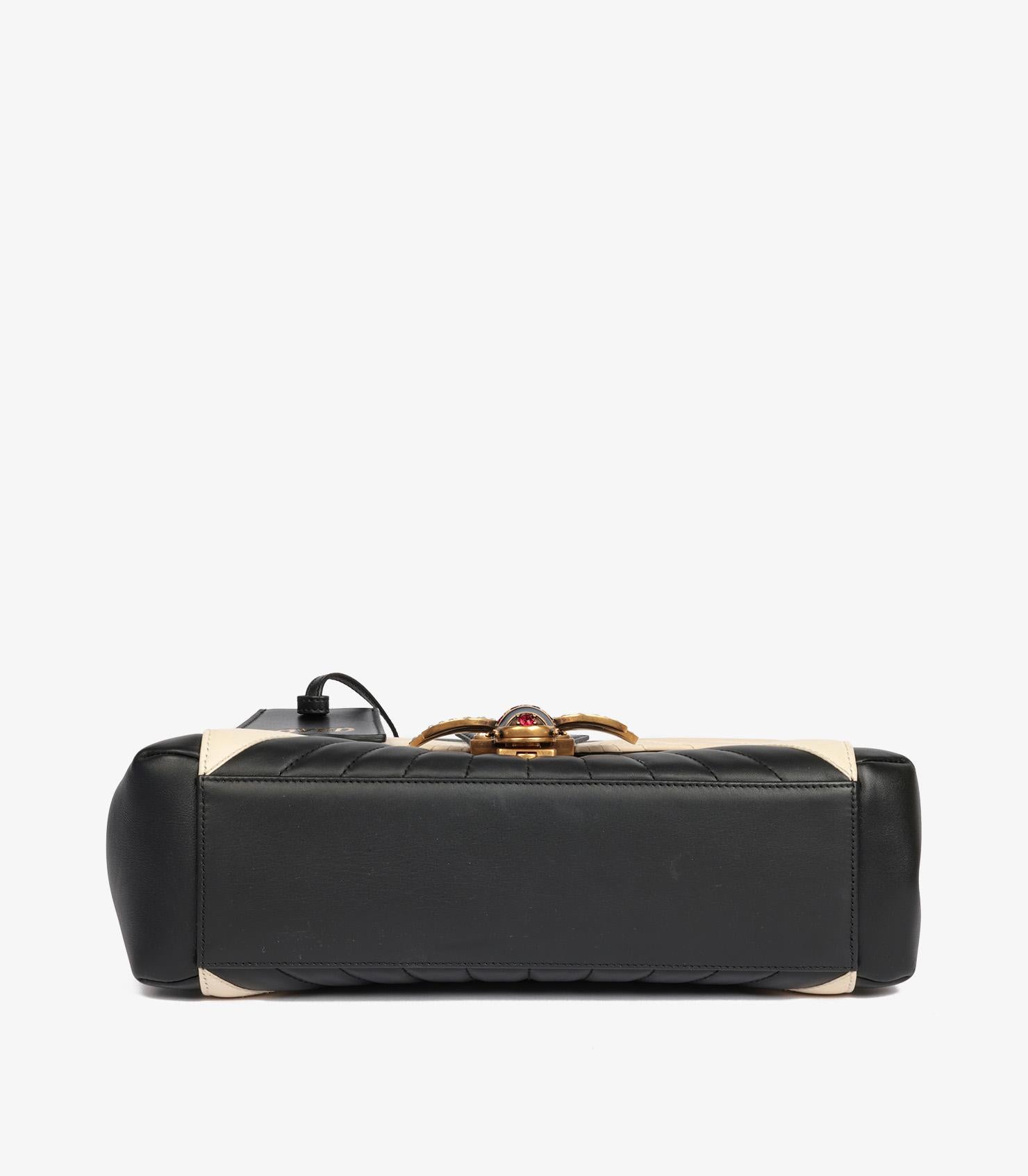 Gucci Black & Cream Calfskin Leather Queen Margaret Bamboo Top Handle Bag For Sale 2