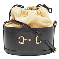 Gucci Black/Cream Leather Horsebit 1955 Bucket Bag