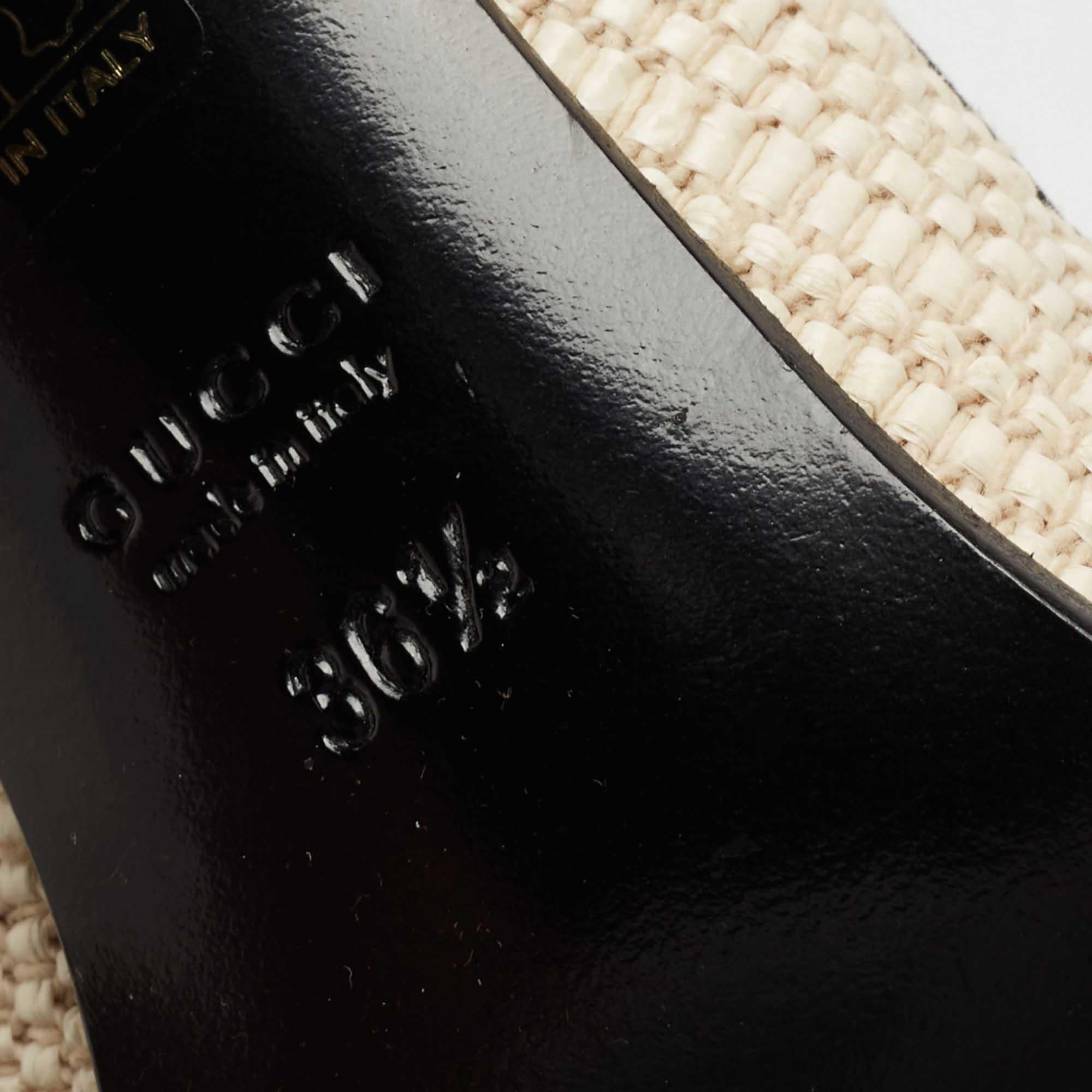Gucci Black/Cream Leather Straw Studded Horsebit Alyssa Loafer Pumps Size 36.5 1