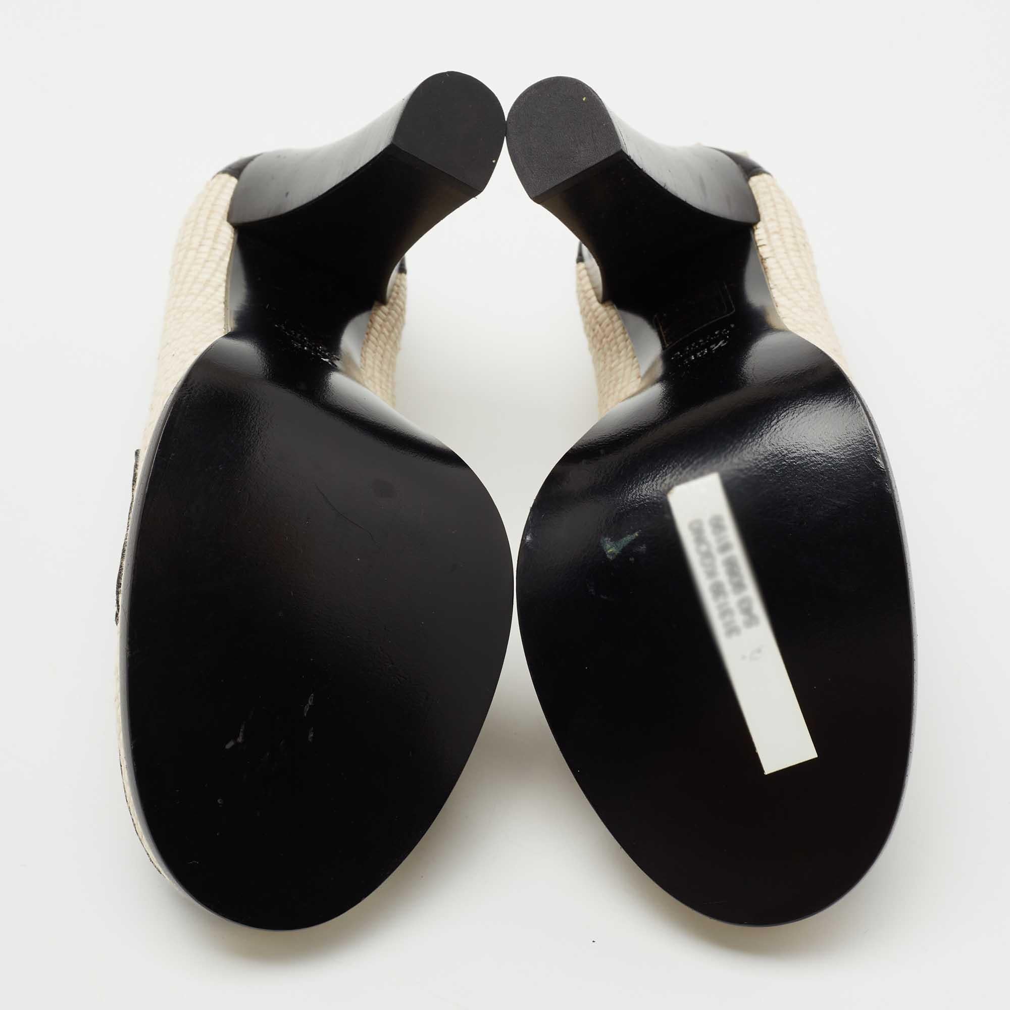 Gucci Black/Cream Leather Straw Studded Horsebit Alyssa Loafer Pumps Size 36.5 2