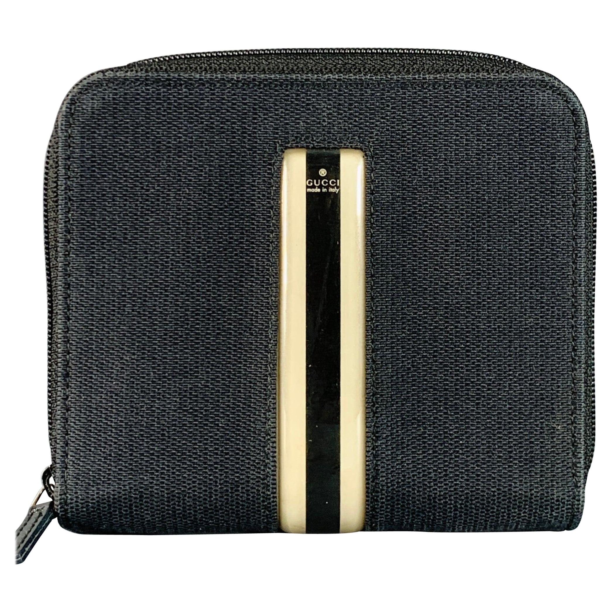 GUCCI Schwarz Creme Streifen Canvas Brieftasche