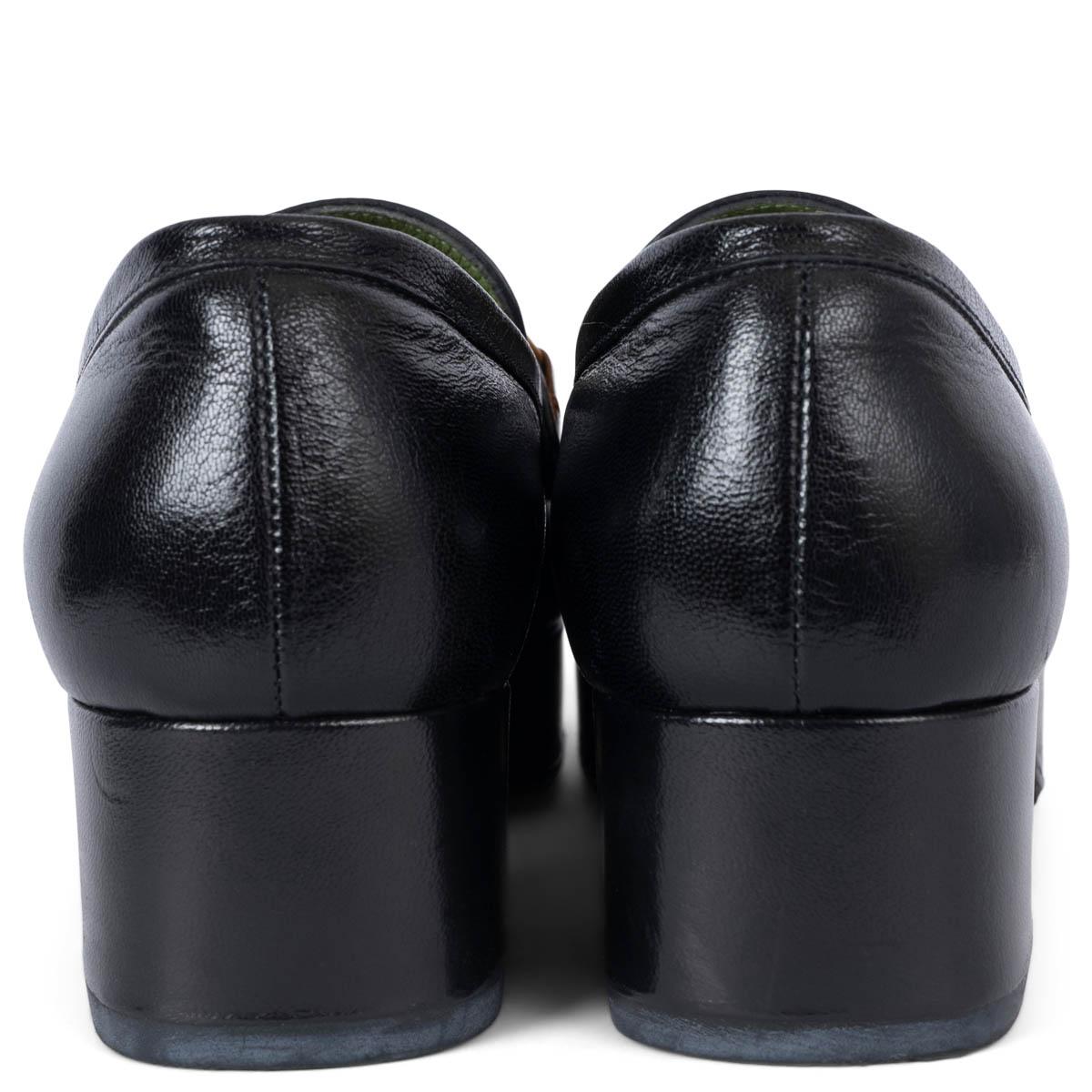 Women's GUCCI black cream tan leather 2019 HORSEBIT PLATFORM Loafers Shoes 36 fit 36.5 For Sale