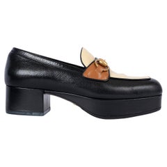 GUCCI Schwarz Cremefarbene Hellbraune Leder 2019 HORSEBIT PLATFORM Loafers Schuhe 36 Größe 36,5