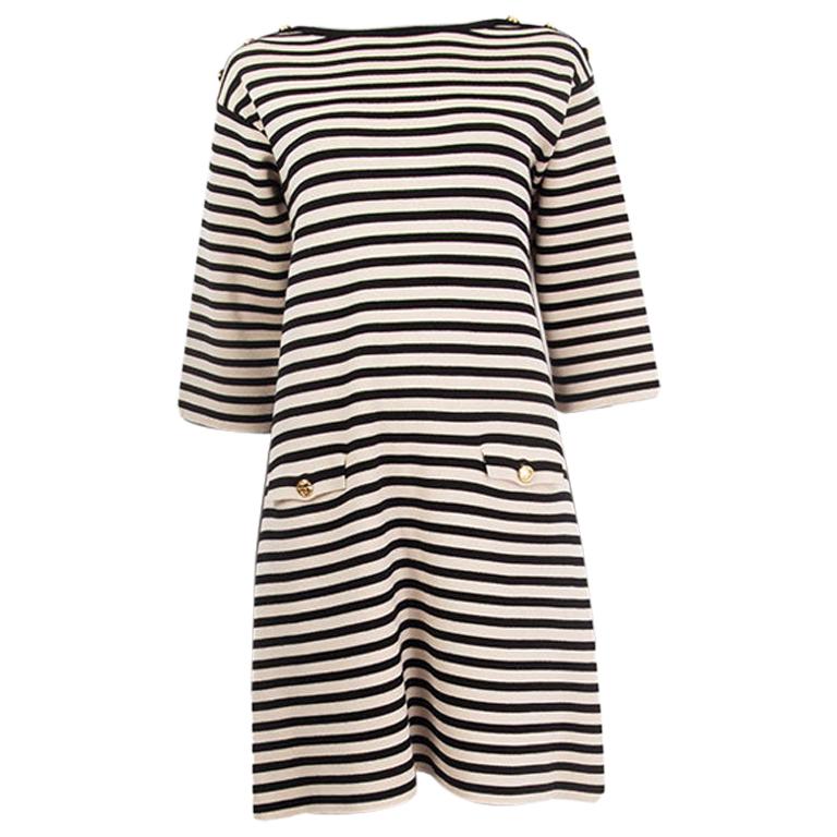 GUCCI black cream wool STRIPED TRICOT POUR BIARRITZ KNIT Dress M For Sale  at 1stDibs