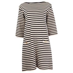 GUCCI black cream wool STRIPED TRICOT POUR BIARRITZ KNIT Dress M