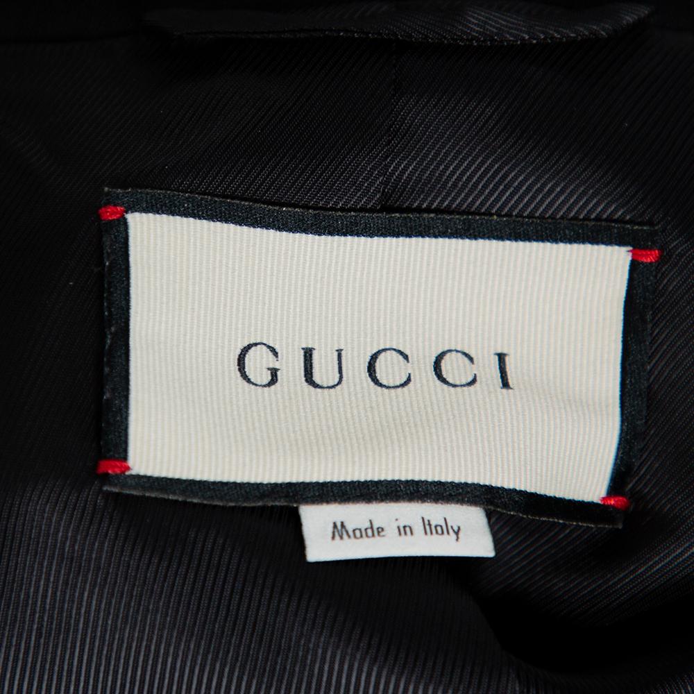 Gucci Black Crepe Fox Badge Contrast Trim Detail Blazer M For Sale at ...