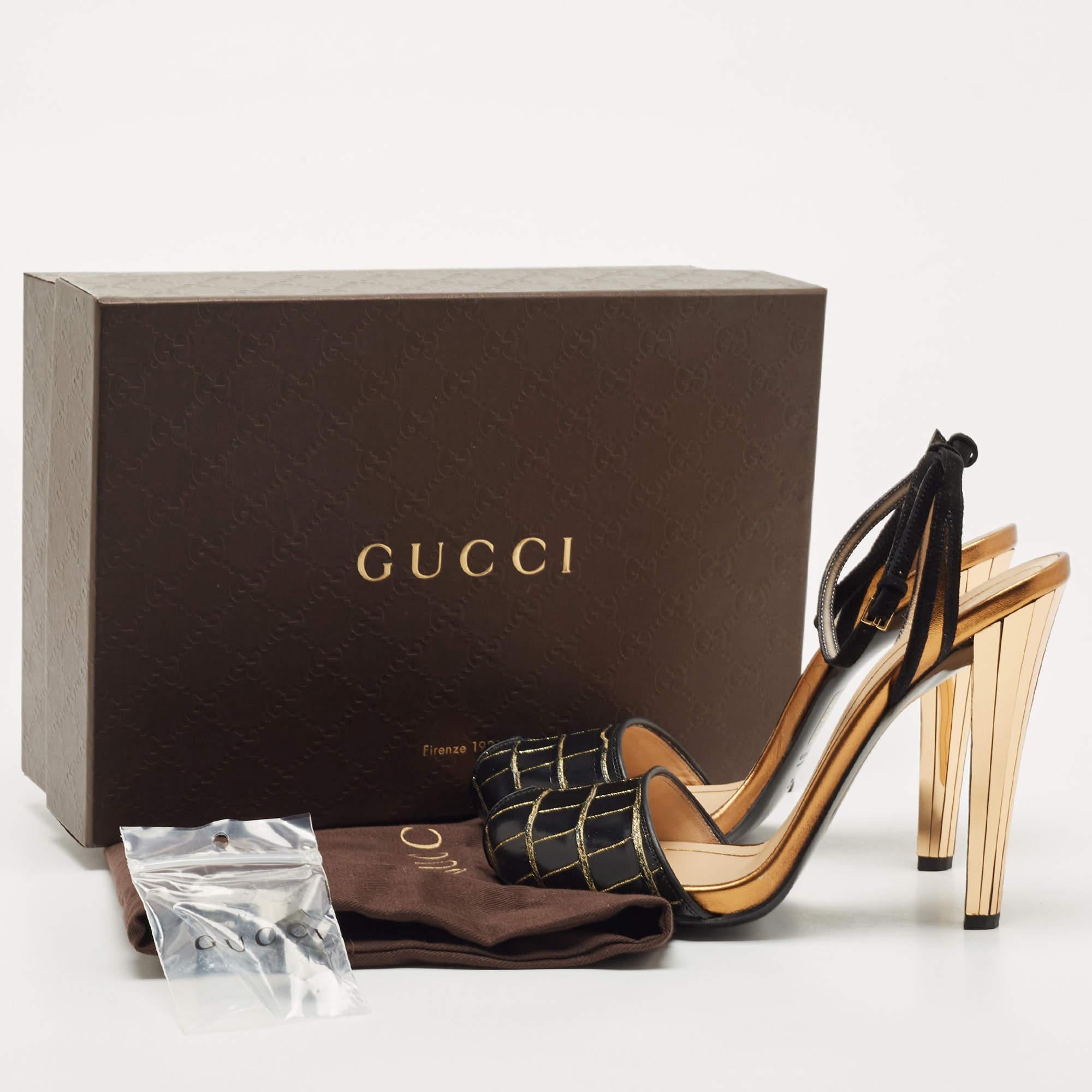 Gucci Black Croc Embossed Leather Slingback Peep Toe Sandals Size 39 4