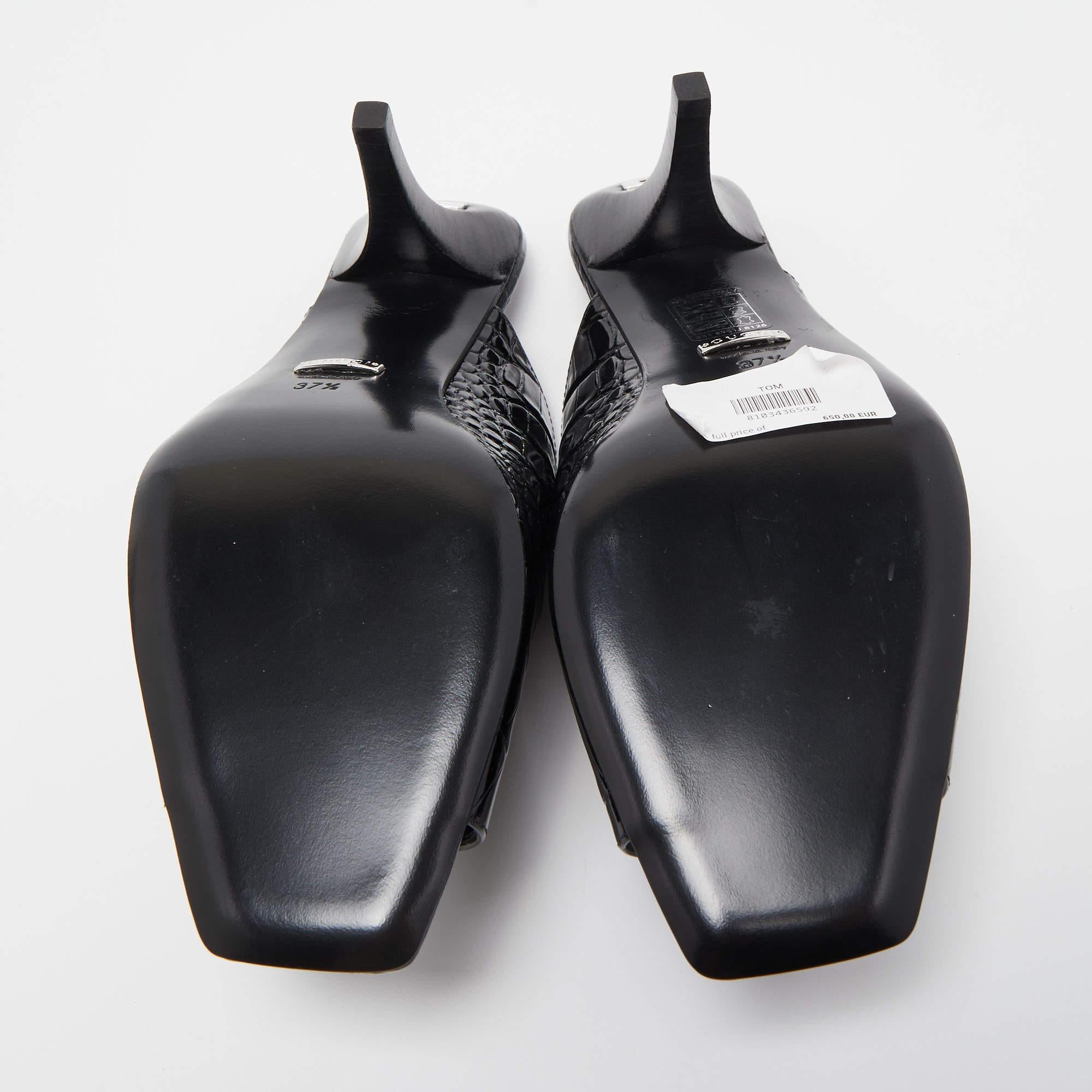 Gucci Black Croc Leather Open Toe Slide Mules Size 37.5 3