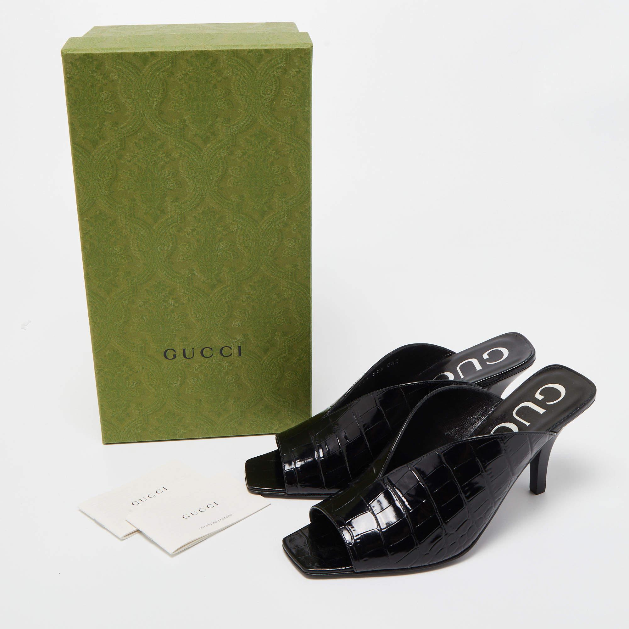 Gucci Black Croc Leather Open Toe Slide Mules Size 37.5 4