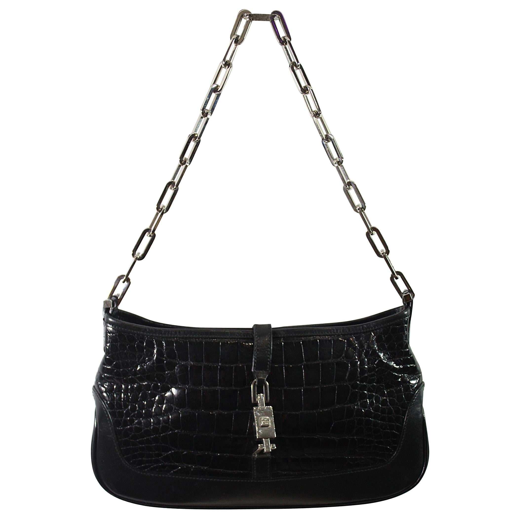 Gucci Black Crocodile Mini Jackie Shoulder Bag