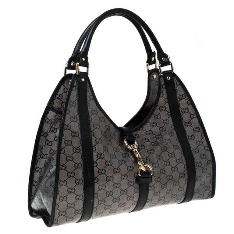 Gucci Black Crystal Canvas and Leather Bardot Joy Tote For Sale at 1stDibs