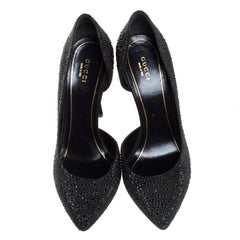Gucci Black Crystal Embellished Satin and Suede Noah D'Orsay Pumps Size 39