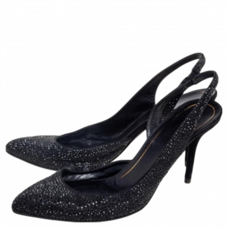 Noir Gucci - Escarpins Noah D'Orsay en satin et daim ornés de cristaux noirs, taille 39 en vente